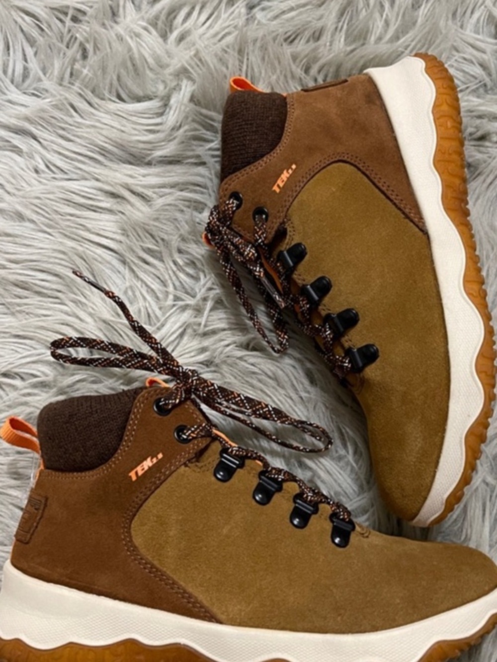 L.L. Bean Brown Suede Lace-Up Alpine Boots with Orange Accents - Picture 2 of 6